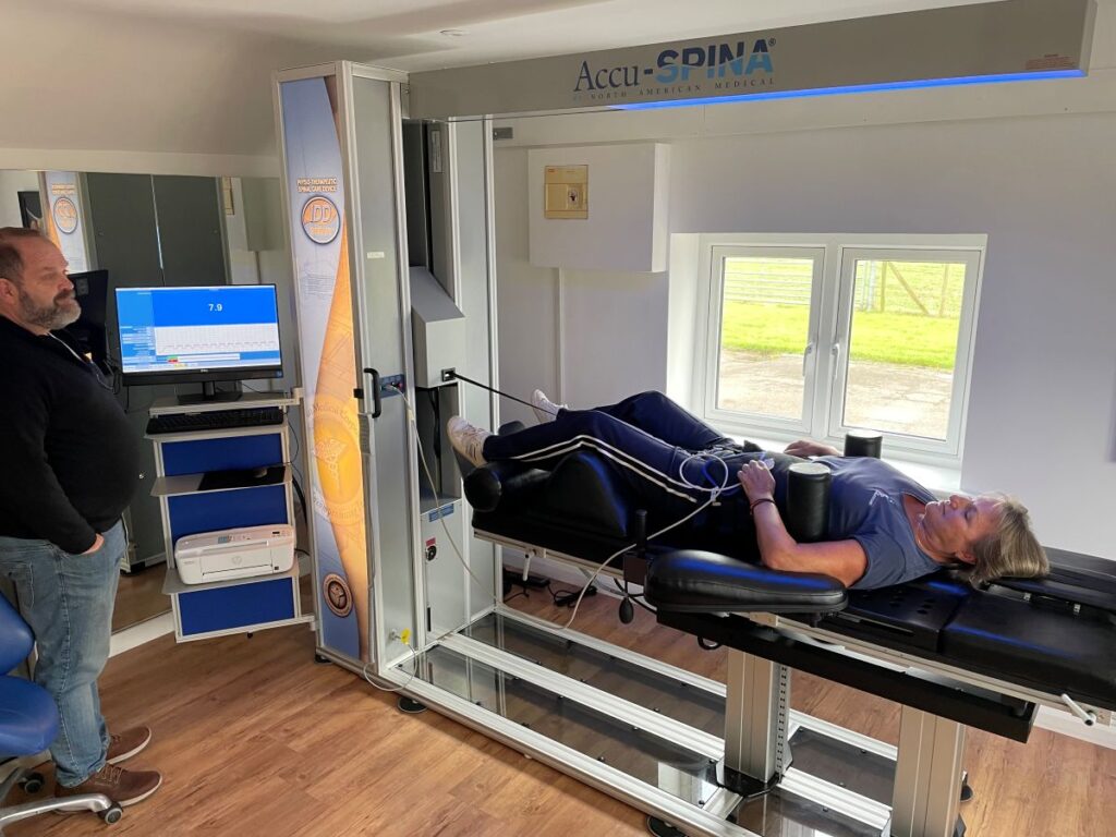 Patient receiving IDD Therapy spinal decompression treatment